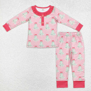 GLP1610  long sleeve Christmas tree girls bamboo pajamas