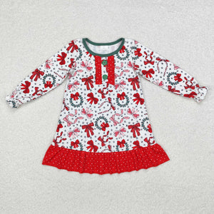 GLD0855  long sleeve Christmas bow red dress