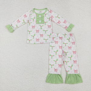 GLP1487 Christmas bow green bamboo girls pajamas