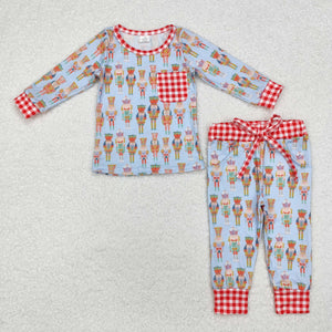 BLP0521  long sleeve Christmas cartoon red plaid bamboo boy pajamas