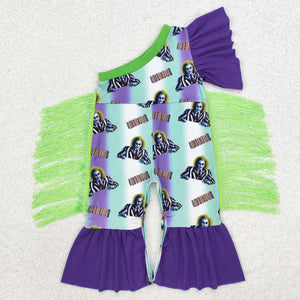 SR1944 Halloween cartoon purple and green romper