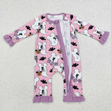 LR1424 long sleeves Halloween ghost pink sleeper