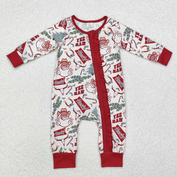 LR1277 long sleeve Christmas western Santa ruffle bamboo sleeper