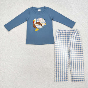 BLP0742 baby Boys blue embroidery turkey outfits