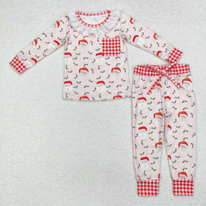 GLP1213  Long sleeves Christmas Santa pink girl bamboo pajamas