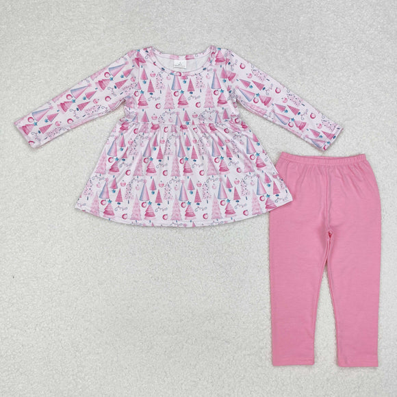 GLP1814  long sleeve Christmas tree pink girls outifts