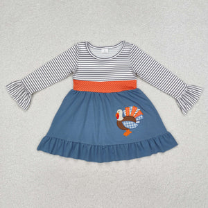 GLD0731 baby Girls blue embroidery turkey Dress