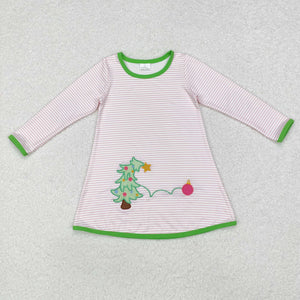 GLD0704  Christmas embroidery tree girl winter dress