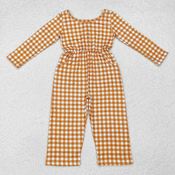 LR1840 long sleeve orange plaid  jumpsuit