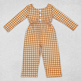 LR1840 long sleeve orange plaid  jumpsuit