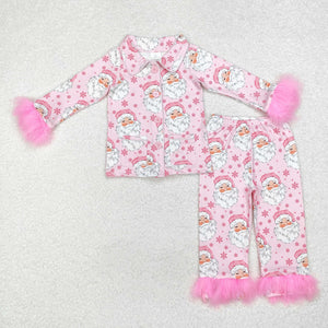 GLP1900 long sleeve Christmas Santa pink girls pajamas