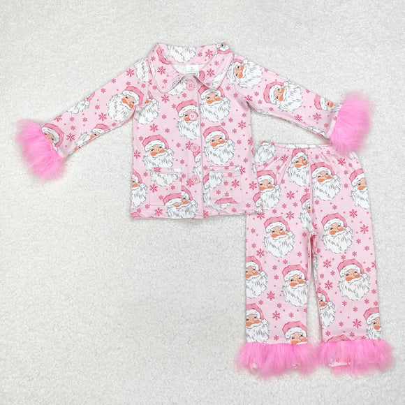 GLP1900 long sleeve Christmas Santa pink girls pajamas