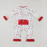 LR1842 long sleeve Christmas candy cane romper