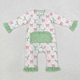 LR1344 Baby girls Christmas green bamboo zipper romper