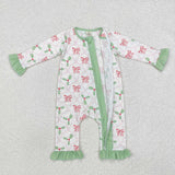 LR1344 Baby girls Christmas green bamboo zipper romper