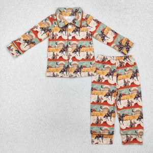 BLP0902  long sleeve western cowboys boy pajamas