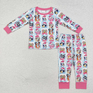 GLP1805 toddler girl clothes cartoon dog girl christmas winter pajamas set