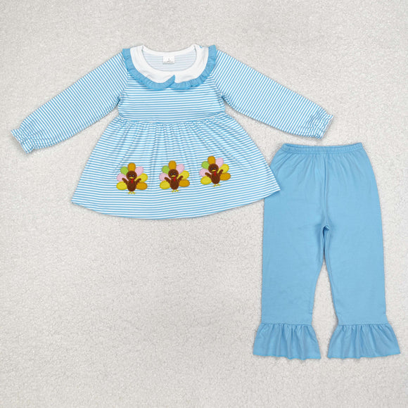 GLP1768 long sleeve Thanksgiving embroidery turkey blue outfits