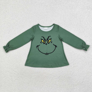 GT0610 Long sleeves Christmas cartoon green girls top