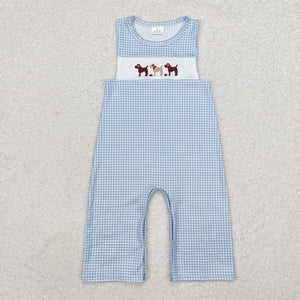 SR1868 sleeveless blue plaid dog romper