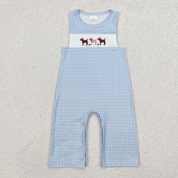 SR1868 sleeveless blue plaid dog romper