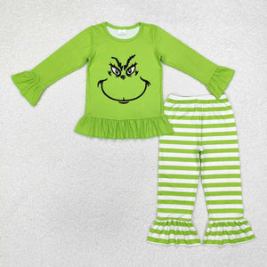 GLP1862   long sleeve Christmas cartoon green girls pajamas