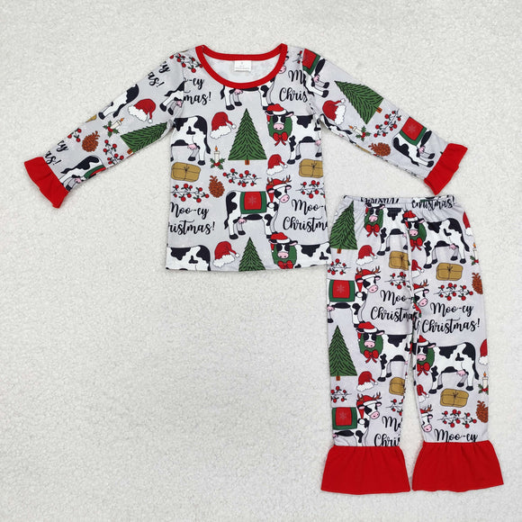 GLP1243  Long sleeves Marry Christmas cow girls pajamas