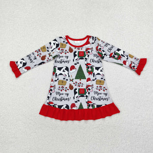 GLD0539 long sleeves Merry Christmas cow dress