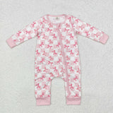 LR1607 long sleeves pink bow bamboo zip sleeper