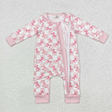 LR1607 long sleeves pink bow bamboo zip sleeper