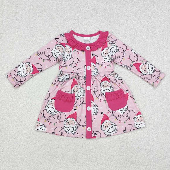 GLD0563 long sleeves Christmas Santa pink girls dress