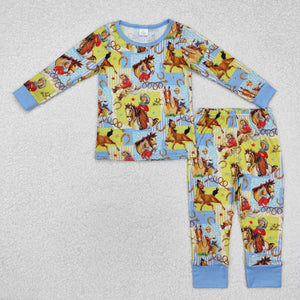 BLP0915  long sleeve cowboy blue bamboo pajamas