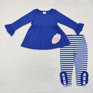 GLP1547  long sleeve embroidery football blue  girls outfits