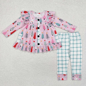 GLP1998 Christmas tree pink plaid girls outfits