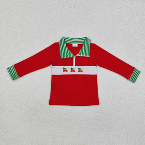 BT0930 long sleeve Christmas embroidery car red pullover