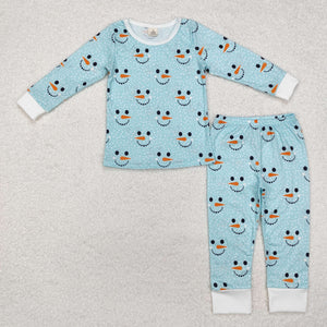 BLP0543 long sleeve snowman blue bamboo boy pajamas