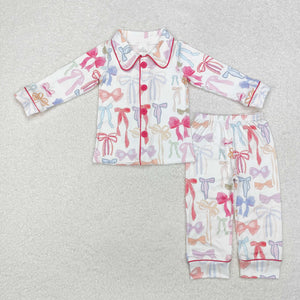 GLP2076  long sleeve bow pink girls pajamas