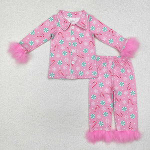 GLP2025 long sleeve Christmas Candy cane pink pajamas