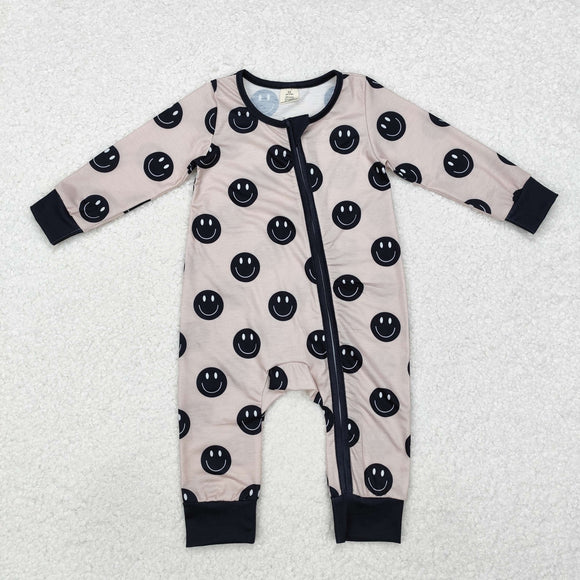 LR1434 Baby boys smiling zipper bamboo romper