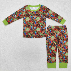 BLP1024 long sleeve machine green boy pajamas