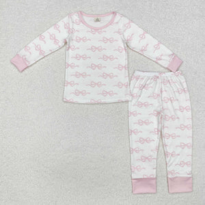 GLP2180  long sleeve pink bow bamboo girls pajamas