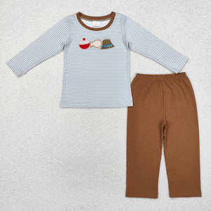 BLP0590  long sleeve embroidery fishing boy outfits