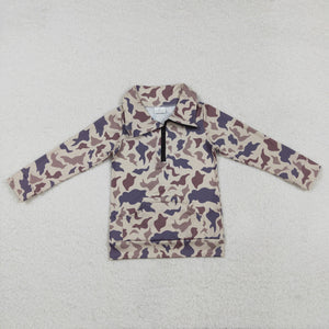 BT1037 long sleeve camo milk silk kids zipper pullover