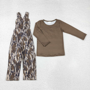 BLP0967  hunting brown TOP +camo  jumpsuit outfits