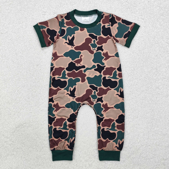 Green short sleeves duck camo baby boy romper