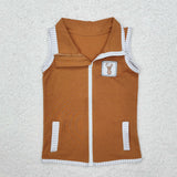 BT0855 hunting deer embroidery borwn vest