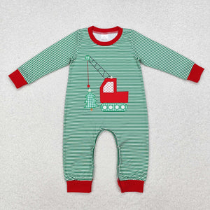 LR1402 Christmas long sleeves green striped romper