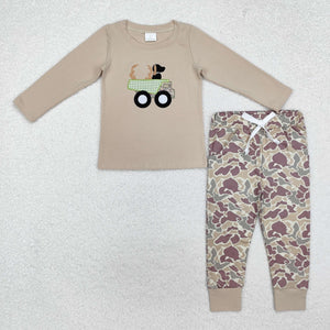 BLP0886  long sleeve embroidery hungingdog and deer boy outfits