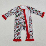 LR1074 long sleeves Merry Christmas cow ruffle zip sleeper