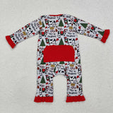 LR1074 long sleeves Merry Christmas cow ruffle zip sleeper